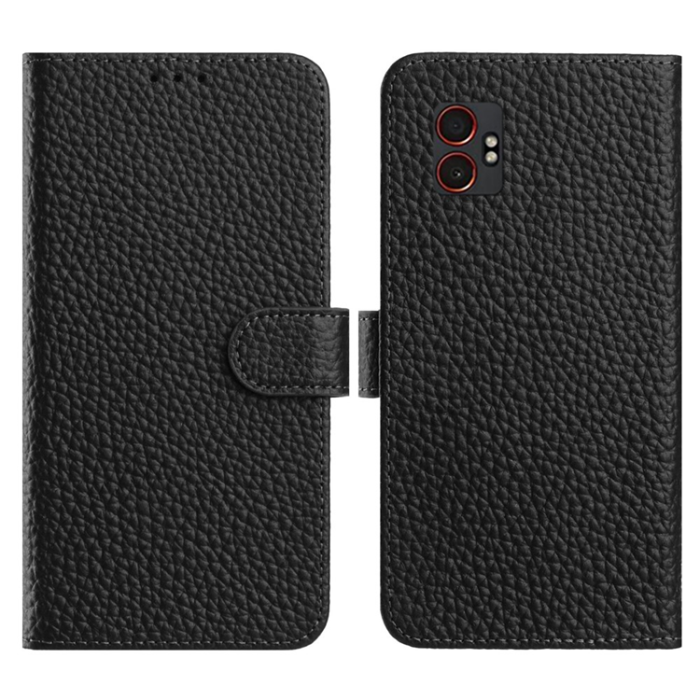A-One Brand - Galaxy XCover 7 Pro Plånboksfodral Äkta Läder Litchi - Svart