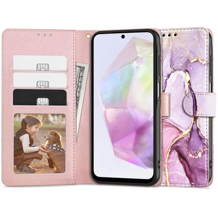 Tech-Protect - Tech-Protect Galaxy A35 5G Plånboksfodral - Marble Rosa