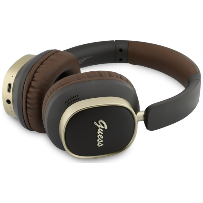 Guess - Guess On-Ear Hörlurar Bluetooth ENC Rectangle Metal Script - Brun