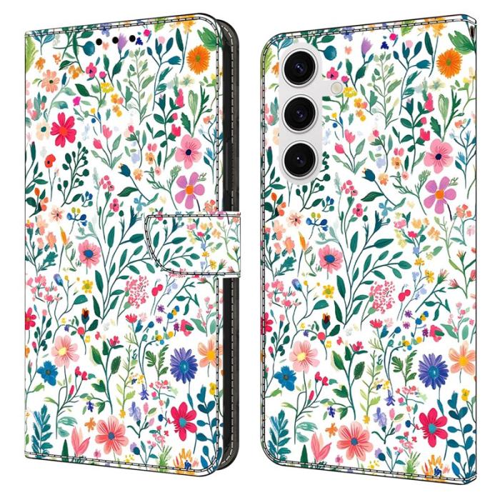 OEM - Samsung Galaxy S26 Fodral Ställning Mönstertryck Konstläder - Liten Blomsteräng