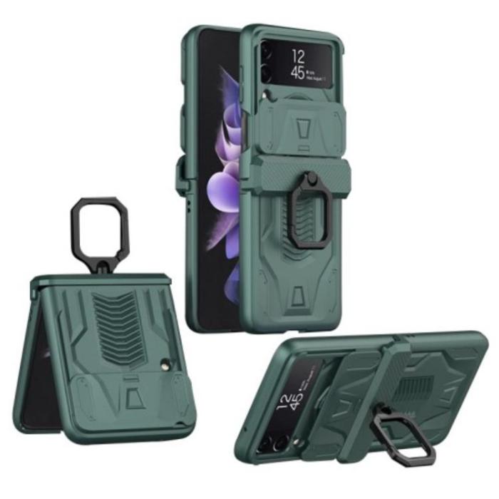 GKK - GKK Galaxy Z Flip 4 Skal Ringhållare Kickstand - Grön