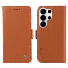 YIKATU - YIKATU Samsung Galaxy S26 Ultra Fodral &Auml;kta L&auml;der St&auml;ll - Brun