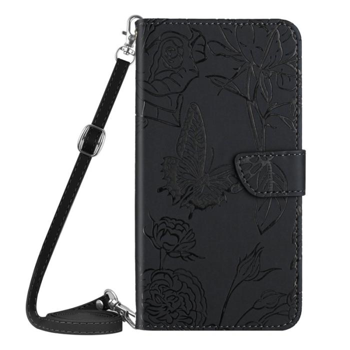 OEM - Mobilskal till Samsung Galaxy S26 Ultra KonstLäder Fjäril Blomtryck - Svart