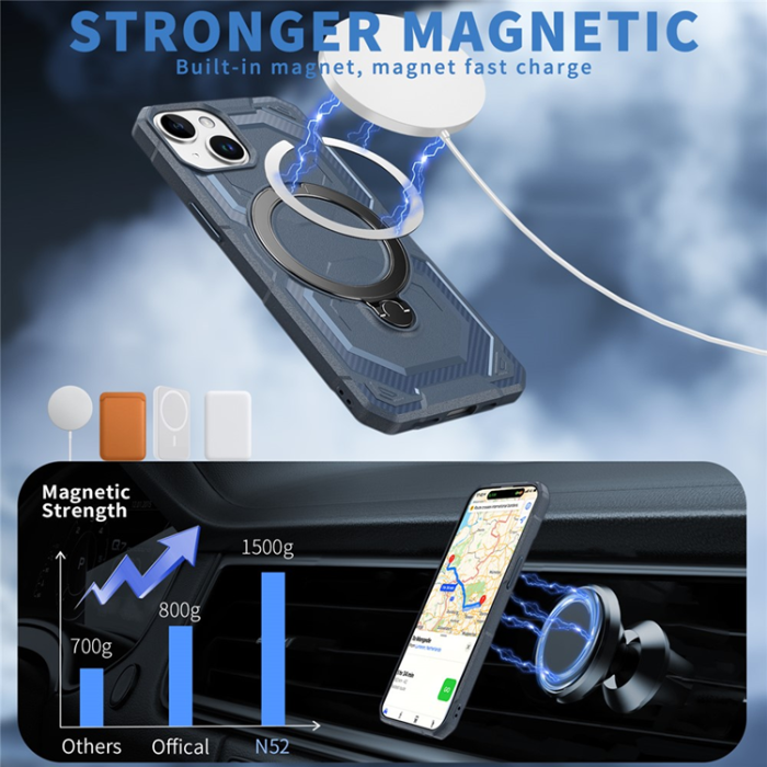 A-One Brand - iPhone 15 Plus Mobilskal MagSafe Kickstand TPU + PC - Blå