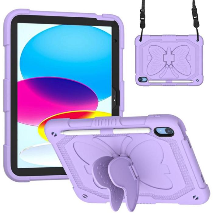 A-One Brand - iPad 10.9 (2022) Skal Butterfly Hybrid med Axelrem - Lila