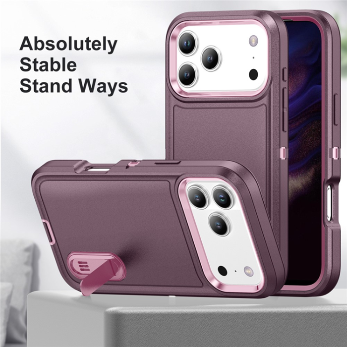 A-One Brand - iPhone 17 Pro Max Mobilskal Kickstand Silikon - Lila/Rosa