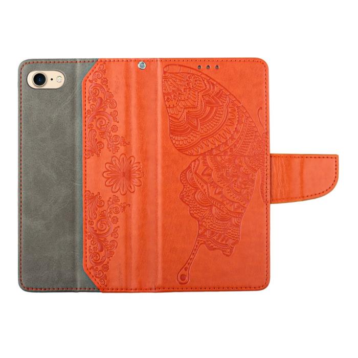 OEM - Fjärilar iPhone 7/8/SE (2020/2022) Plånboksfodral - Orange