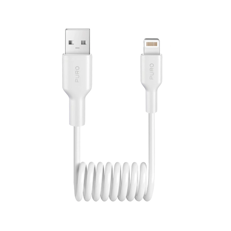 Puro USB-A - Lightning 12W Kabel 1m Spiral - Vit | 3541 | AlltMobil