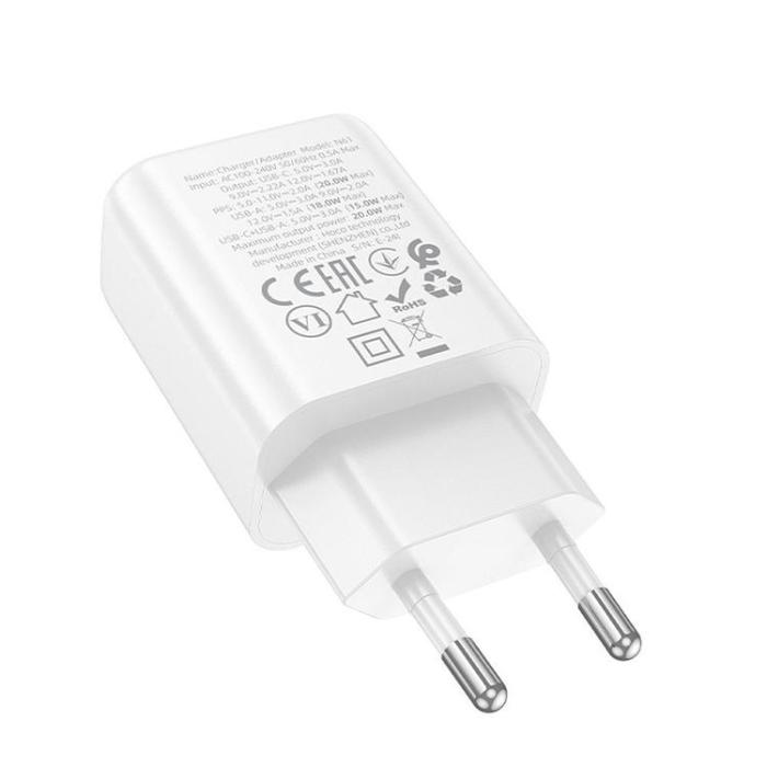 Hoco - Hoco Snabbladdare 20W 1xUSB-A 1xUSB-C PD QC3.0 3A N61 - Vit