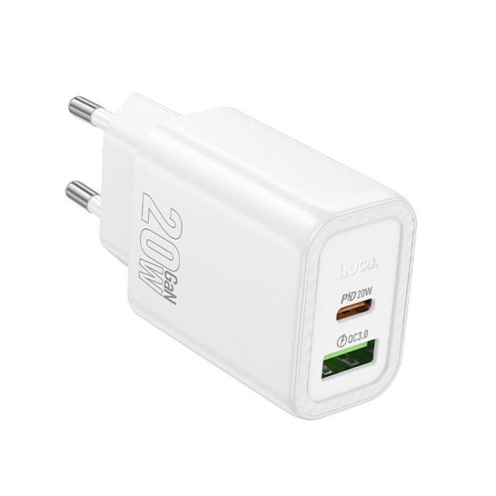 Hoco - Hoco Snabbladdare 20W 1xUSB-A 1xUSB-C PD QC3.0 3A N61 - Vit