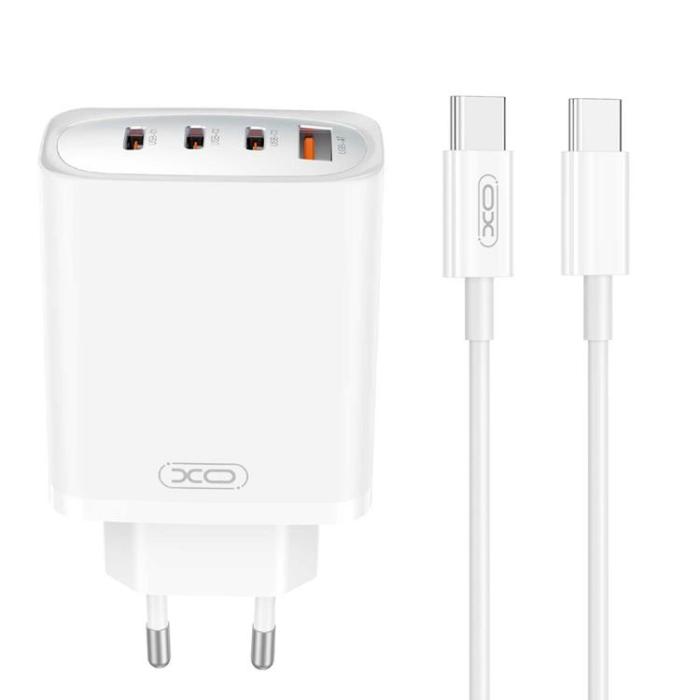 XO - XO Snabbladdare 3x USB-C/USB 65W med USB-C/USB-C Kabel PD- Vit