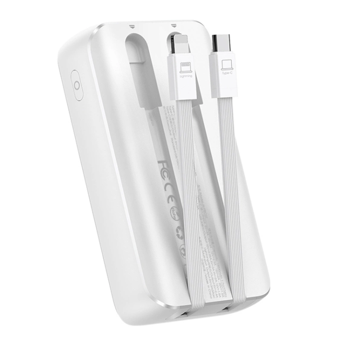 Joyroom - Joyroom Powerbank 10000mAh 30W med Lightning/USB-C Kablar - Vit