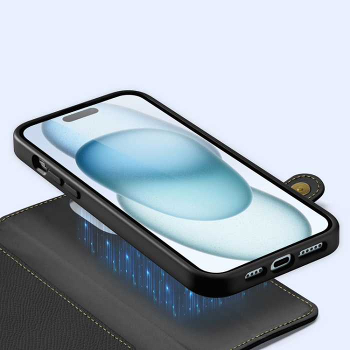 Dux Ducis - Dux Ducis iPhone 15 Plånboksfodral Lawa Läder - Svart