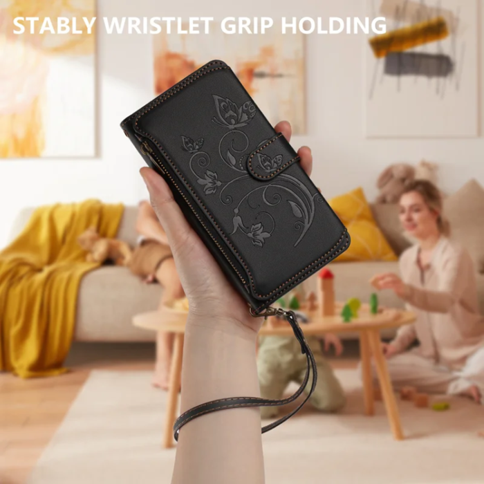A-One Brand - Sony Xperia 10 VII Plånboksfodral Butterfly Floral - Svart