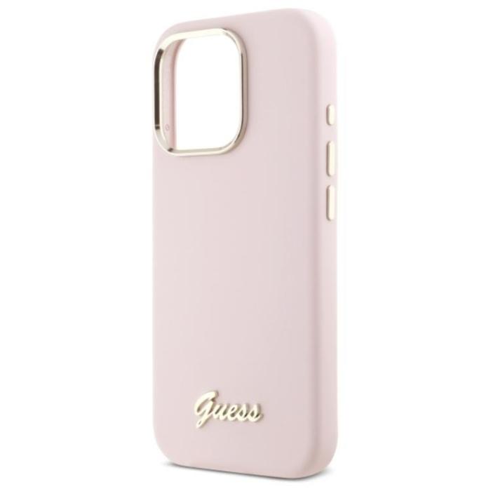 Guess - Guess iPhone 16 Pro Mobilskal Silikon Script Metal Logo - Rosa