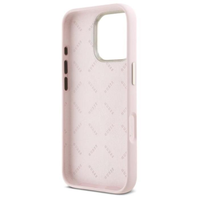 Guess - Guess iPhone 16 Pro Mobilskal Silikon Script Metal Logo - Rosa