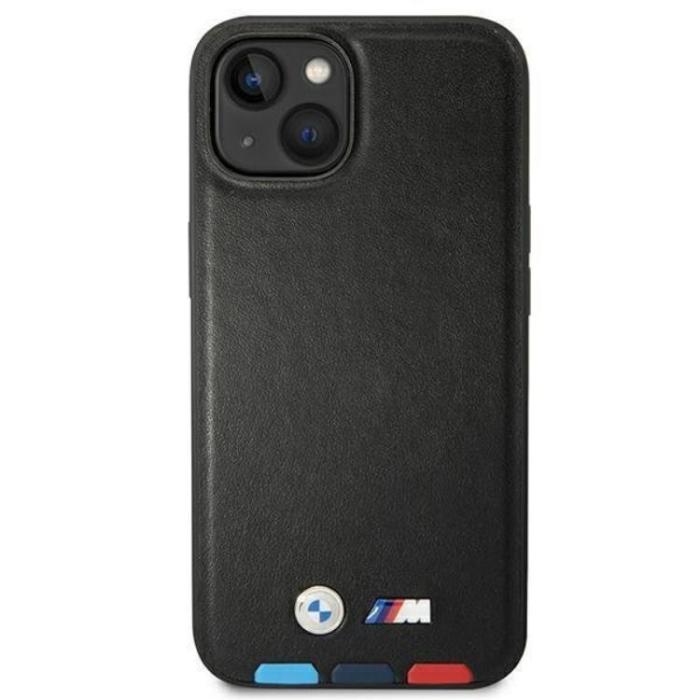 BMW - BMW iPhone 14 Skal Läder Stamp Tricolor - Svart