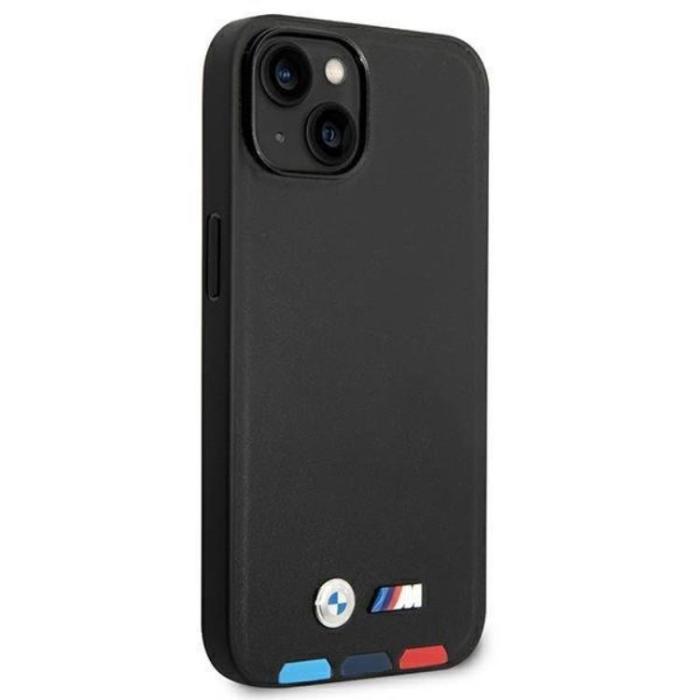 BMW - BMW iPhone 14 Skal Läder Stamp Tricolor - Svart