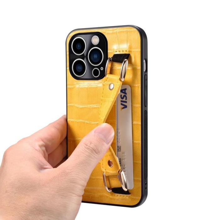 OEM - iPhone 14 Pro Skal Korthållare Crocodile - Gul