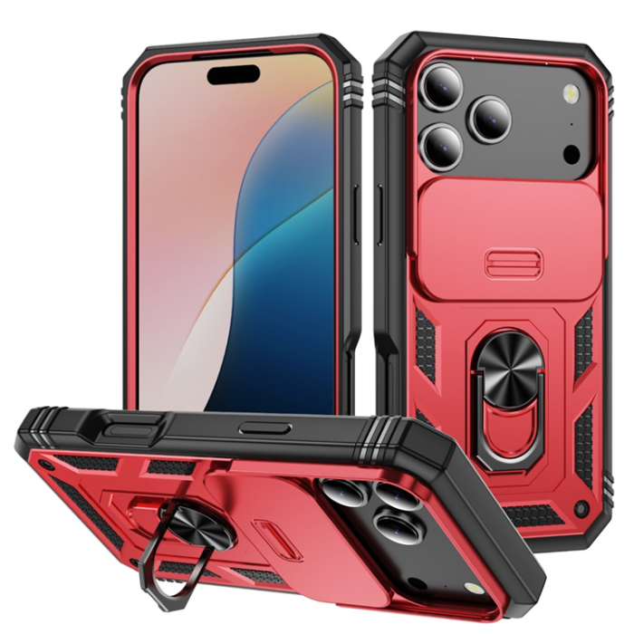 A-One Brand - iPhone 17 Pro Max Mobilskal Slide Camshield Kickstand - Röd