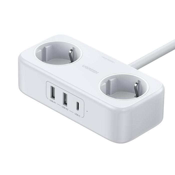 Ugreen - Ugreen Grenuttag Förlängningssladd med 2x USB Portar 1x USB-C - Svart