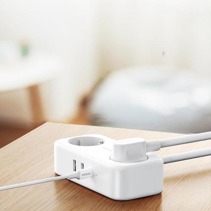Ugreen - Ugreen Grenuttag Förlängningssladd med 2x USB Portar 1x USB-C - Svart