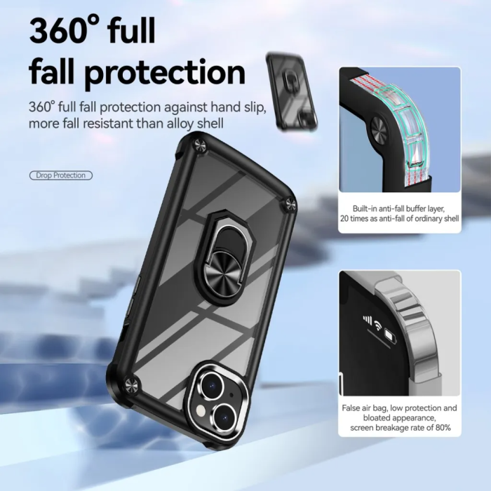 Taltech - iPhone 15 Mobilskal Ringhållare Elektropläterat - Svart