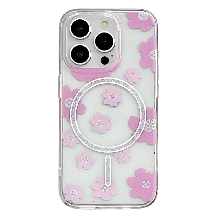 iPhone 16 Pro Mobilskal MagSafe Laser Floral (Small Rosa Flowers) | 2353 | AlltMobil
