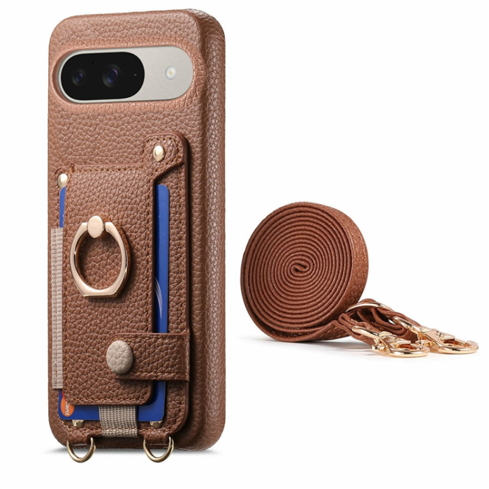 A-One Brand - Google Pixel 10/10 Pro Mobilskal med Korthållare Ring Kickstand - Brun