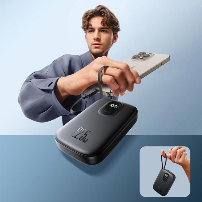 Joyroom - Joyroom Powerbank 10000mAh 22.5W med Inbyggd USB-C-kabel JR-PBF17 - Svart