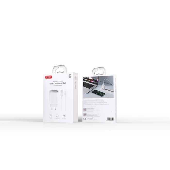 XO - XO Väggladdare 18W USB med USB-C Kabel CE19 QC - Vit