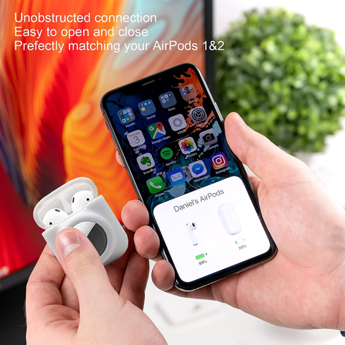A-One Brand - Airpods Skal 2in1 Silicone Airtag Anti-Scratch - Vit
