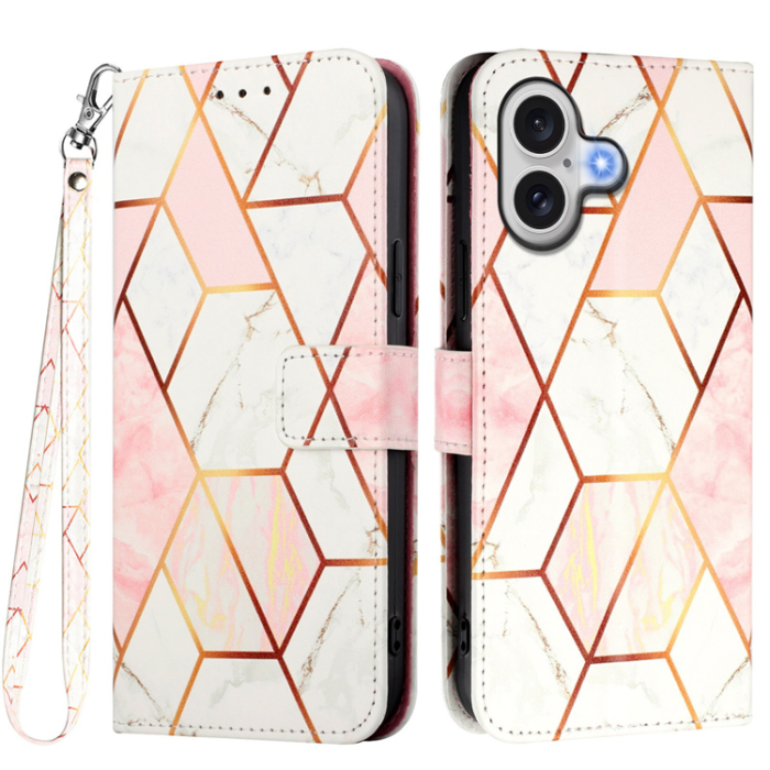 A-One Brand - iPhone 17 Plånboksfodral Marble Pattern med Rem LS002