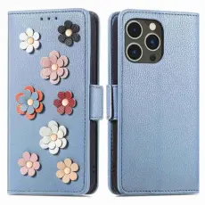 OEM - iPhone 14 Pro Max Pl&aring;nboksfodral Flower Decor Magnetic - Bl&aring;