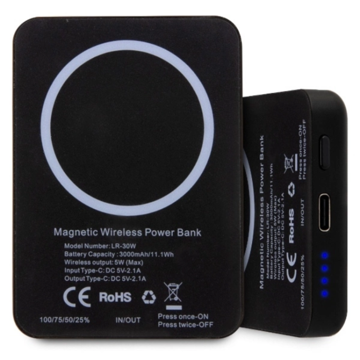 KARL LAGERFELD - Karl Lagerfeld Trådlös Magsafe Powerbank 3000mAh 5W Ikonik - Svart