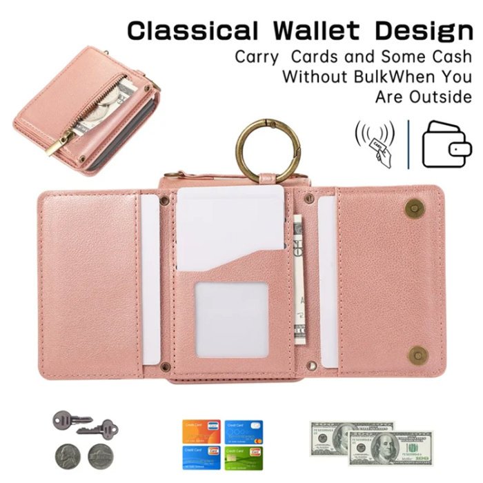 A-One Brand - Galaxy Z Flip7 Plånboksfodral Zipper Kickstand med Axelrem - Rosa Guld