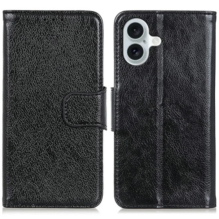 A-One Brand - iPhone 17 Plånboksfodral Nappa Texture Äkta läder - Svart