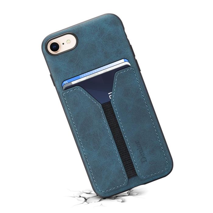 DENIOR - DENIOR iPhone 16e Fodral Elastisk Kortficka KonstLäder Blå