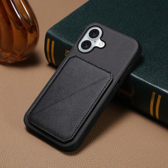 DENIOR - DENIOR D04 iPhone 16 Fodral Konstläder Ställ - Svart