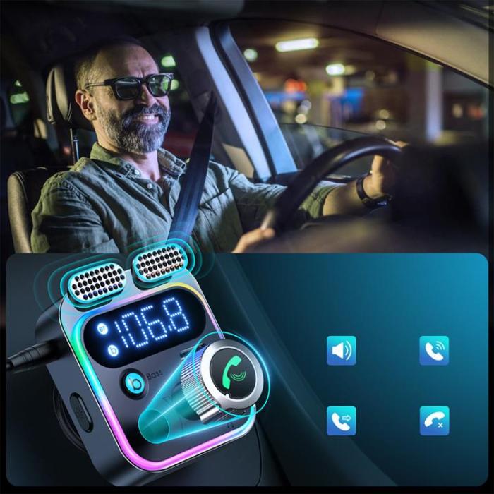 Joyroom - Joyroom Billaddare 2xUSB-A/USB-C 48W FM Sändare Trådlös - Svart