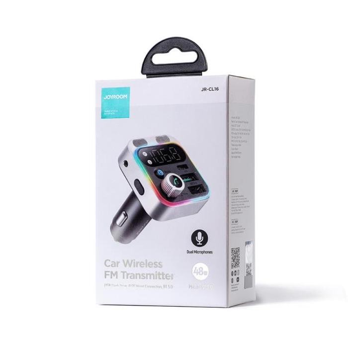 Joyroom - Joyroom Billaddare 2xUSB-A/USB-C 48W FM Sändare Trådlös - Svart
