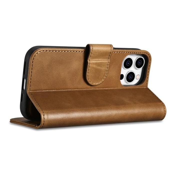 Dux Ducis - iCarer iPhone 14 Pro Max Plånboksfodral Äkta Läder 2in1 Anti-RFID - Brun