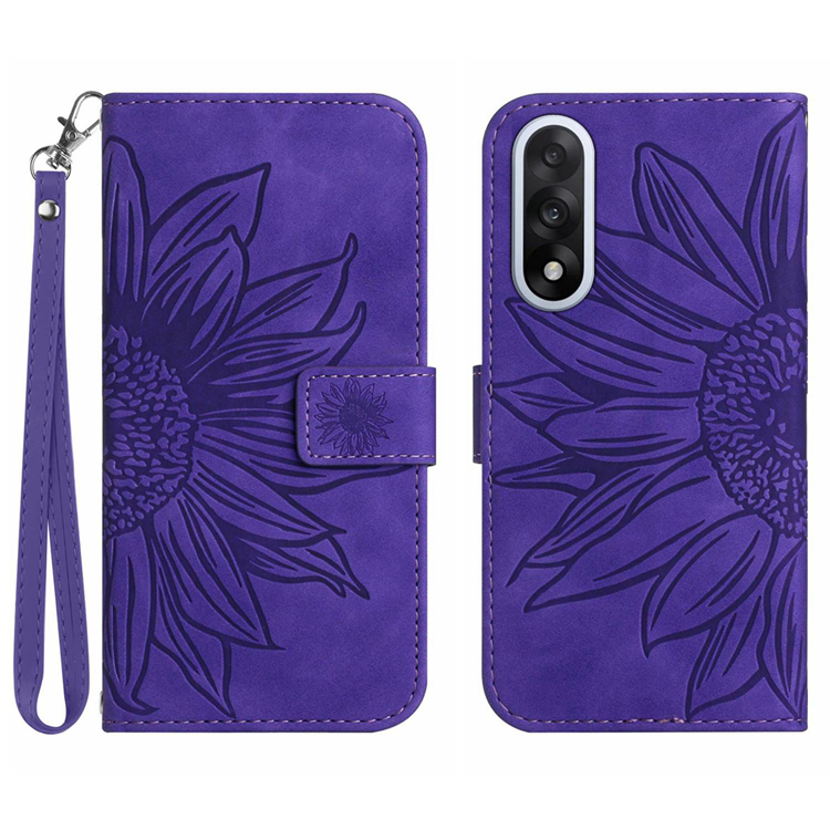 OnePlus Nord 5 Konstläder Plånboksfodral Sunflower Imprint - Mörklila | 2353 | AlltMobil