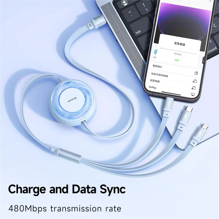 MCDODO - MCDODO Retractable 3in1 USB/USB-C/Lightning/microUSB Kabel 1m