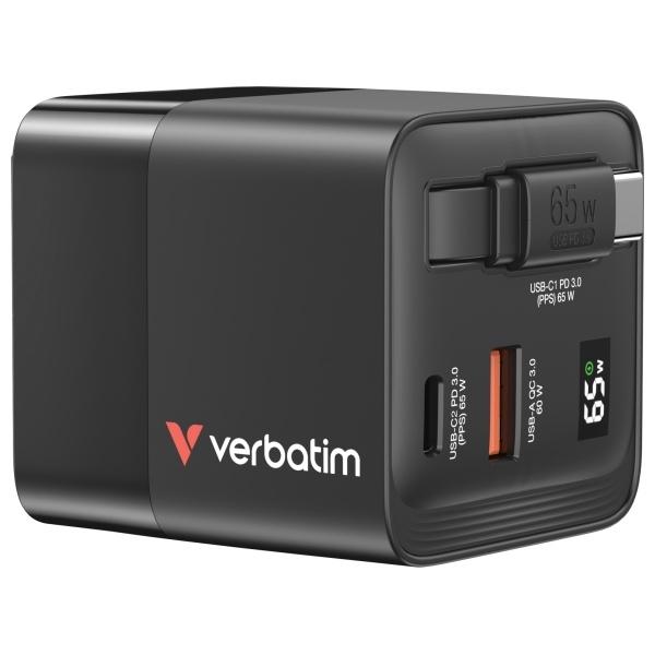 Verbatim Snabbladdare 65W GaN USB-C USB-A EU/UK/US - Svart | 505295 | AlltMobil