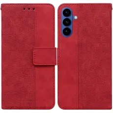 OEM - Pl&aring;nboksfodral f&ouml;r Samsung Galaxy S26 Konstl&auml;der med handledsrem - R&ouml;d