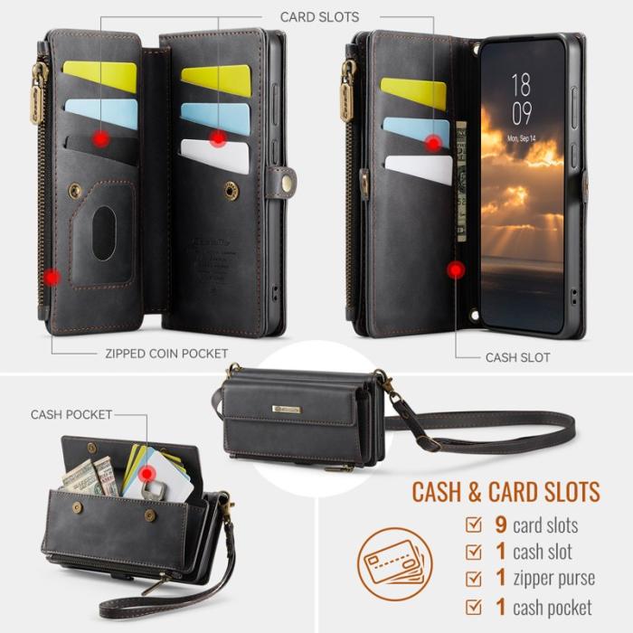 Caseme - CASEME Konstläder Plånboksfodral för Samsung Galaxy S22 5G - Svart