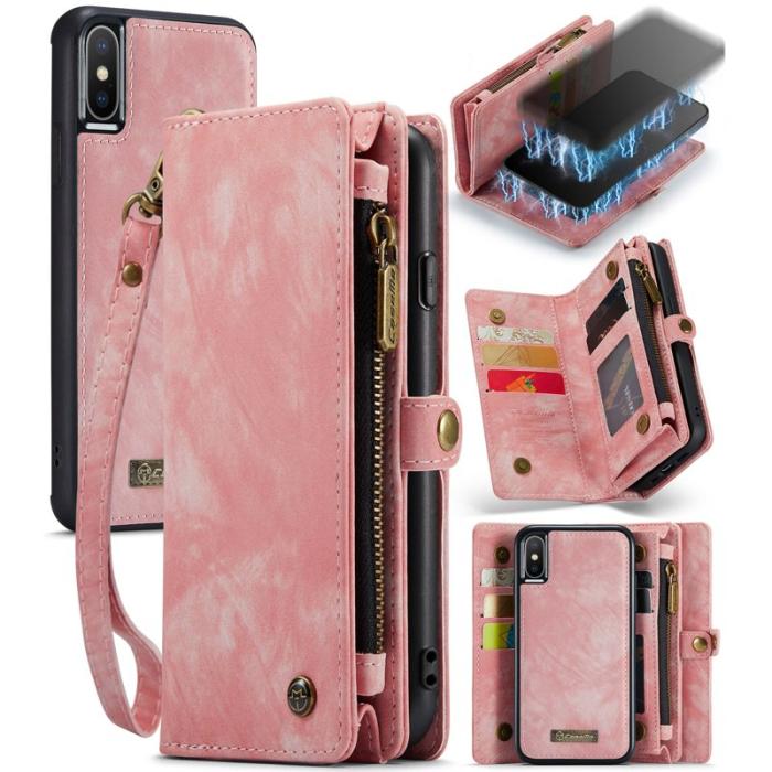 Caseme - CASEME Vintage Konstläder 2-i-1 Plånboksfodral iPhone Xs Max - Rosa