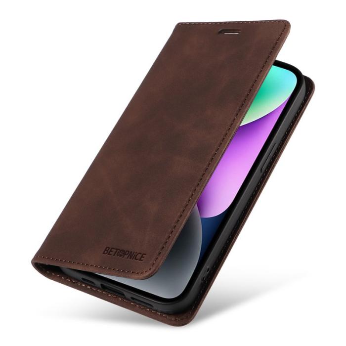 BETOPNICE - BETOPNICE 003 för iPhone 15 Plånboksfodral RFID Blocking Konstläder - Brun