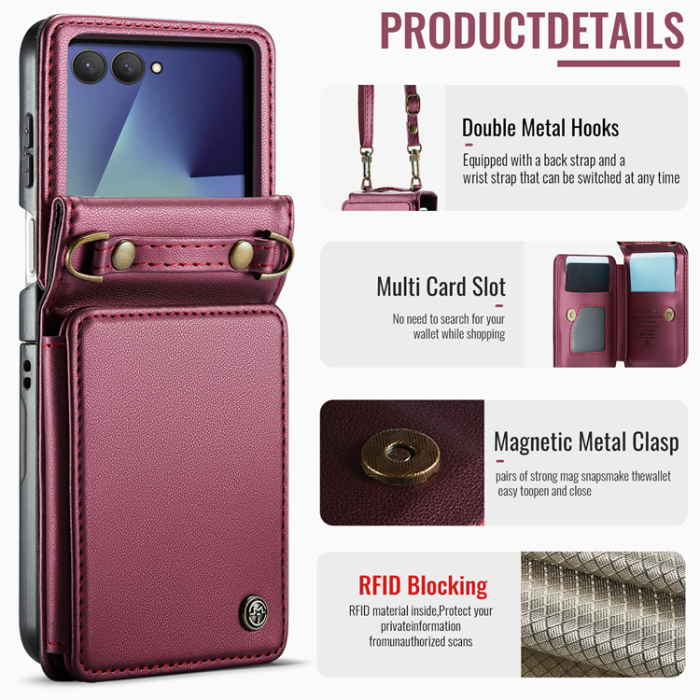 Caseme - CASEME Galaxy Z Flip 7 Plånboksfodral RFID Blocking C22 - Röd
